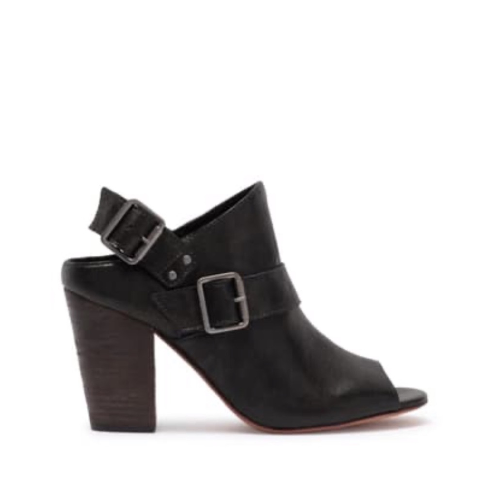 Trask Miriam Stacked Black Heel Sandal